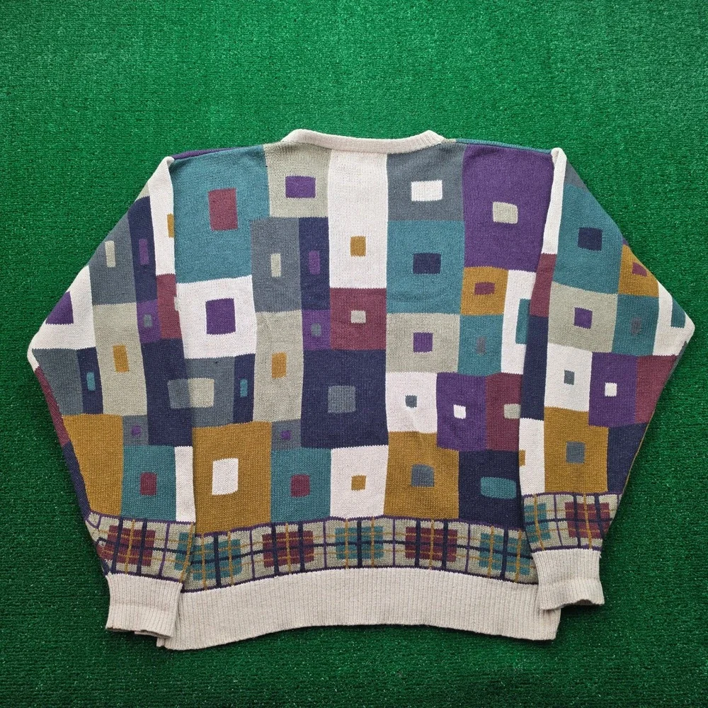 Vintage Bachrach Sweater Mens XXL Silk Cotton Geometric Abstract Art Knit - Picture 8 of 9
